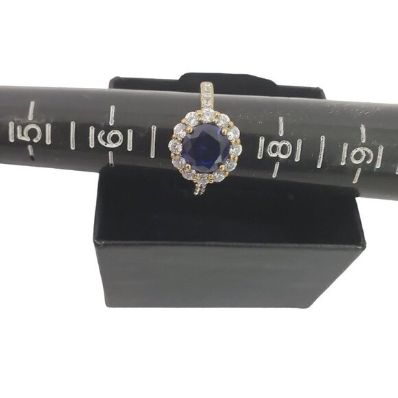 HSN Princess Diana Inspired Gold Vermeil .925 Sterling Silver Blue Sapphire Ring - Picture 1 of 16